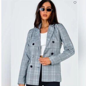 PRINCESS POLLY GRAY/BLACK/WHITE “CLOE FANTI” FULL LENGTH DOUBLE BREASTED BLAZER